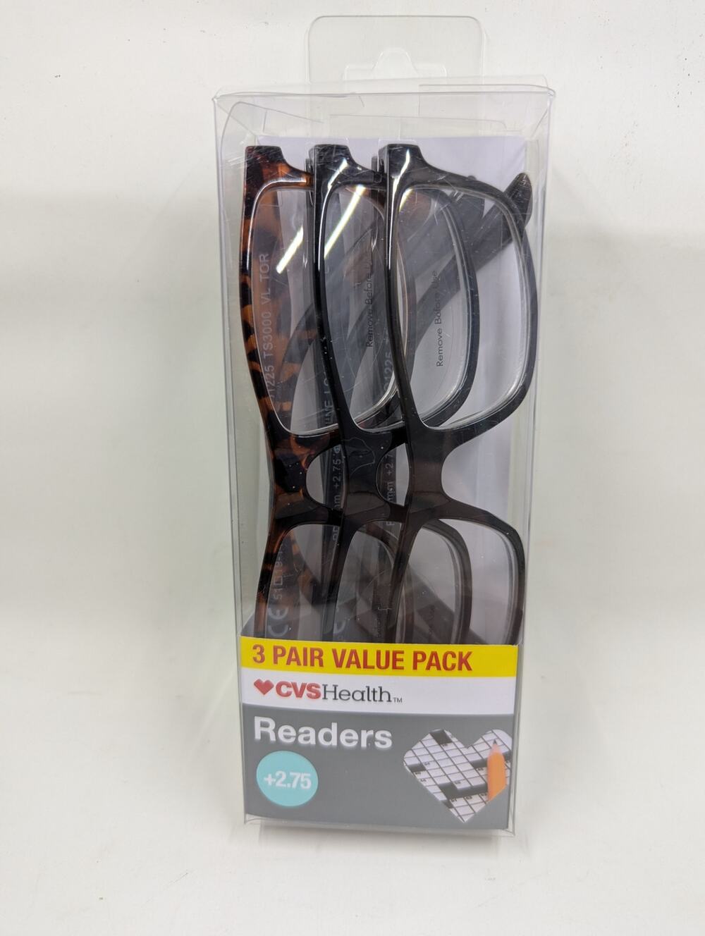 CVS Health reading glasses +2.75 3 pair pack 5013844 new black & tortoise shell